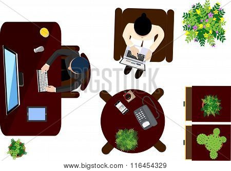 workplace office top view workspace- vector illustration