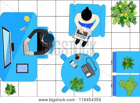 workplace office top view workspace- vector illustration