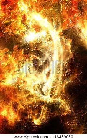 Ornamental Sword in fire and desert crackle with spots, Original painting and computer collage.