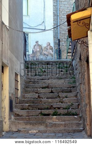 Orgosolo Italy 4 October 2015 Murales In Orgosolo Italy Since About 1969 The Wall Paintings Reflect