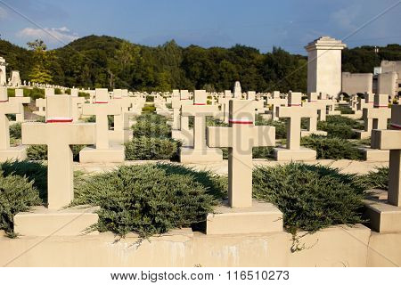 Polish gravestones at Lychakiv Cemetery in Lviv, Ukraine.