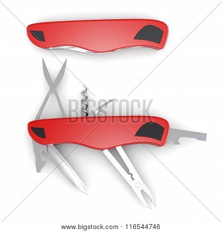 Set multiple knives on a white background. 3d rendering