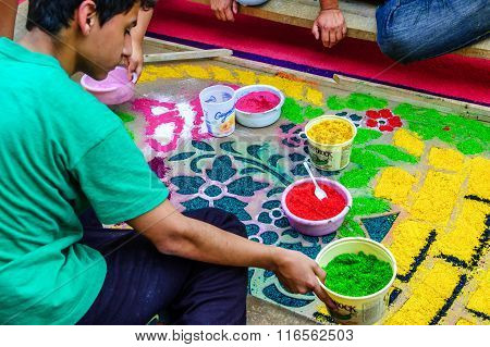 Making Holy Week Carpet, Antigua, Guatemala