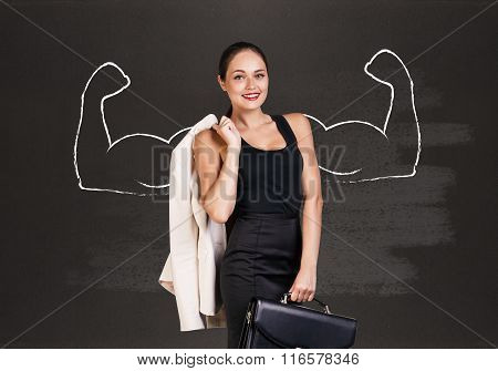 Business woman with drawn powerful hands