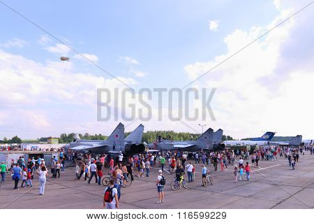Perm, Russia - Jun 27, 2015: People Near Military Aircrafts During Airshow Wings Of Parma