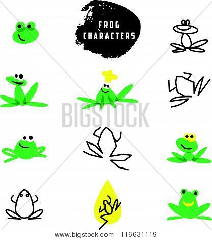 Vector simple flat logo with frog character.