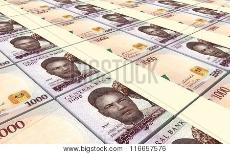 Nigerian nairas bills stacks background. Computer generated 3D photo rendering.