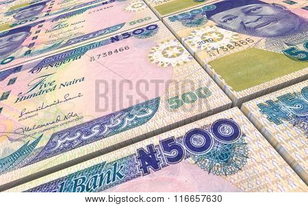 Nigerian nairas bills stacks background. Computer generated 3D photo rendering.