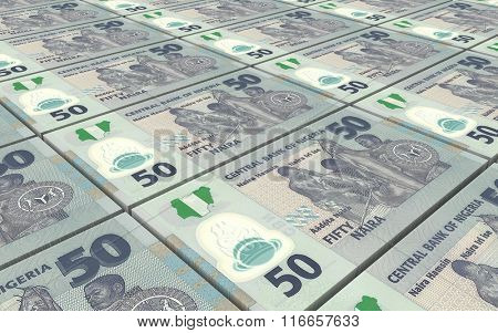Nigerian nairas bills stacks background. Computer generated 3D photo rendering.
