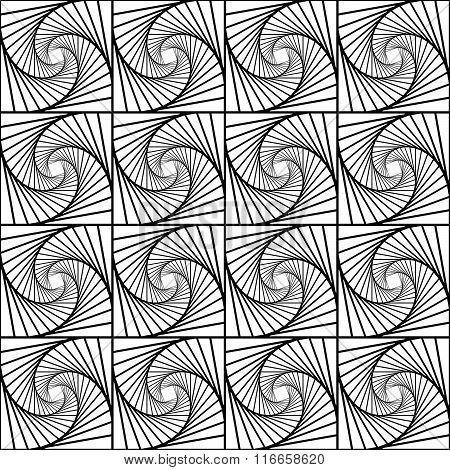 Seamless Monochrome Pattern With Grid Of Twirly, Spiral Tiles