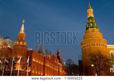 View of  Kremlin and Historical Museum  at night