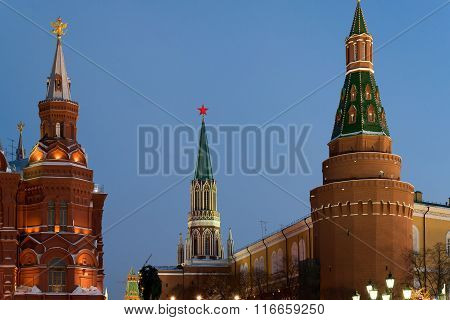 View of  Kremlin and Historical Museum  at night