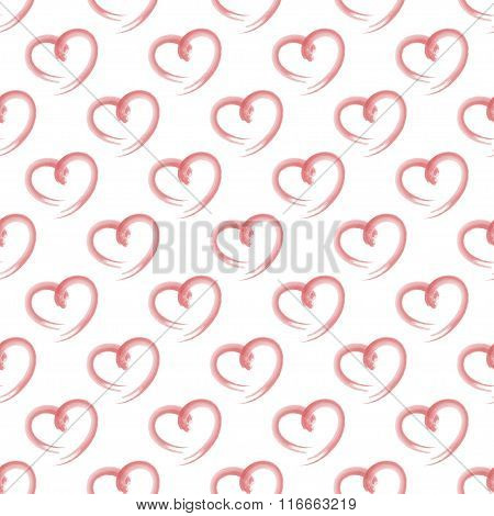Vector seamless pattern of red hearts on white background.