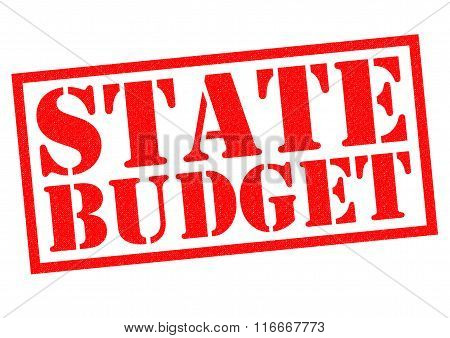 STATE BUDGET red Rubber Stamp over a white background.