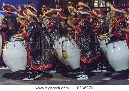 Group Of Candombe Drummers At Carnival Parade Of Uruguay