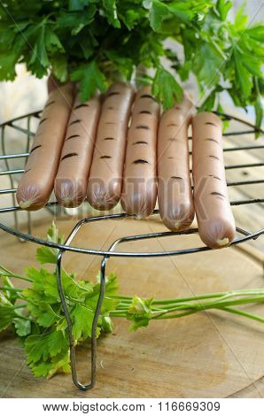 sausages on the grill