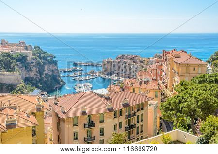 View of the rock and the village of monaco and monte carlo in the south of France