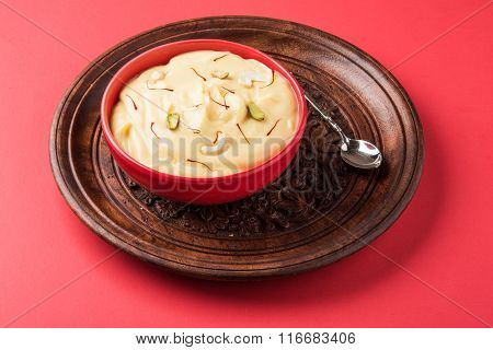 indian dessert or indian sweet Shrikhand, made up of strained yogurt or chakka, popular in maharasht