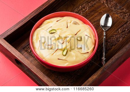 indian dessert or indian sweet Shrikhand, made up of strained yogurt or chakka, popular in maharasht