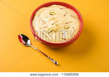 indian dessert or indian sweet Shrikhand, made up of strained yogurt or chakka, popular in maharasht