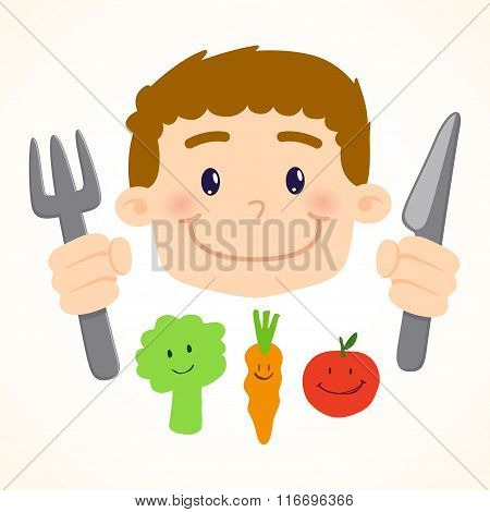 Little Boy Eeating Vegetables