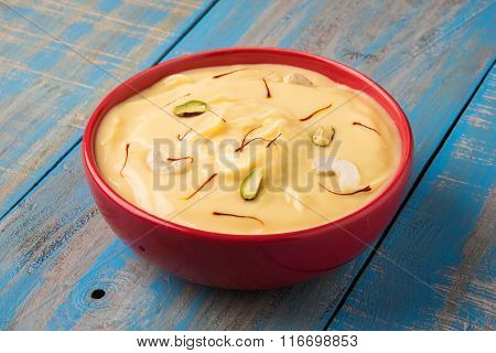 indian dessert or indian sweet Shrikhand, made up of strained yogurt or chakka, popular in maharasht