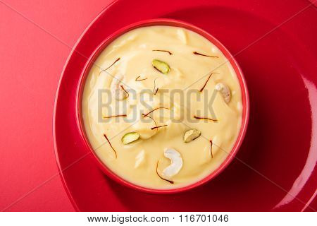 indian dessert or indian sweet Shrikhand, made up of strained yogurt or chakka, popular in maharasht