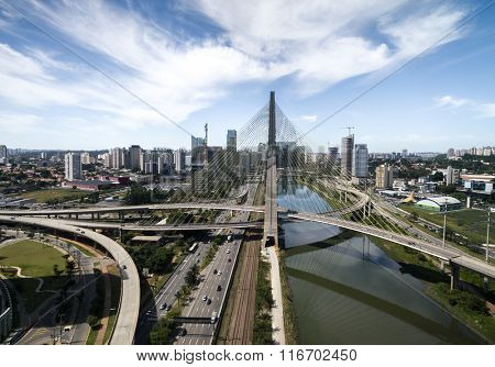 Aerial View of Estaiada Bridge in Sao Paulo, Brazil