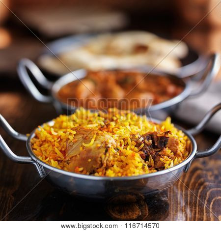 imdian food - chicken biryani in balti dish