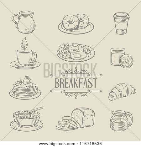 Decorative hand drawn icons breakfast foods