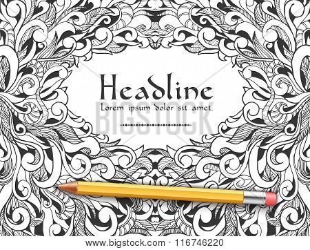 Hand drawn abstract background ornament illustration concept. Vector decorative retro banner of card