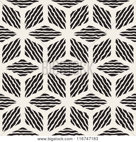 Vector Seamless Black And White Hand Painted Line Geometric Rhombus Stripes Pattern