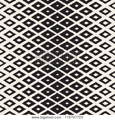 Vector Seamless Black And White Hand Painted Halftone Gradient Rhombus Pattern