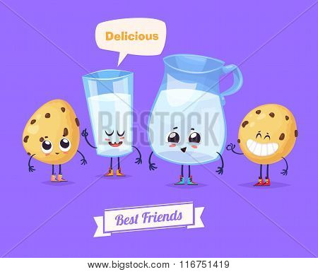 Set of breakfast characters. Vector cute cartoons