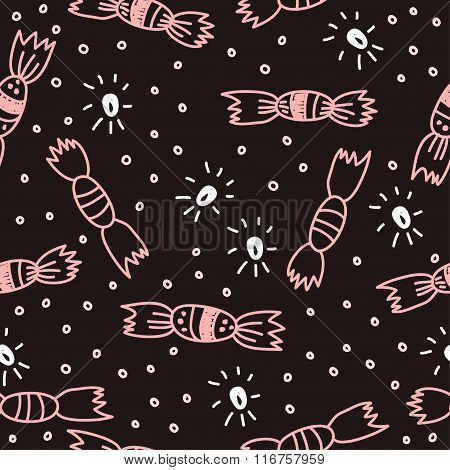 Hand Drawn Doodle Sweets Seamless Pattern Background.