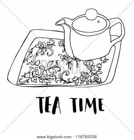 Graphic freehand drawn tea set