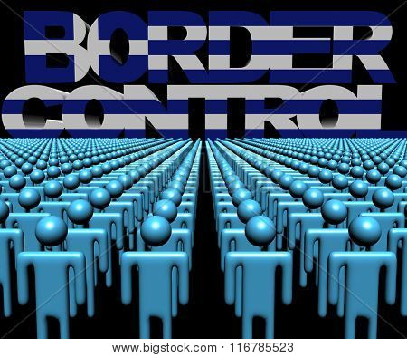 Border Control text with Greek flag and crowd of people illustration