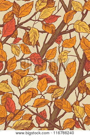 Floral Ornament Seamless Pattern With Leaves And Branches.