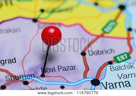 Novi Pazar pinned on a map of Bulgaria