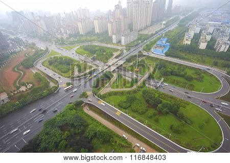 Aerial View Of City Overpass