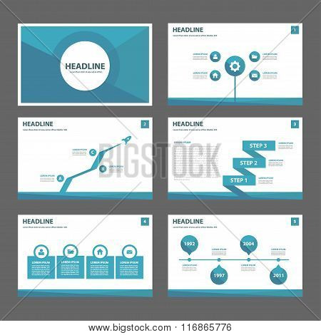 Blue presentation templates Infographic elements flat design set