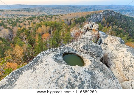 view from the top of mountain, golden autumn sunset