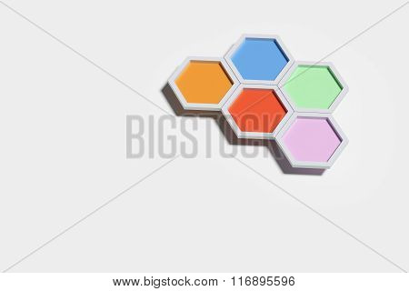 Five Colorful Three-dimensional Hexagons