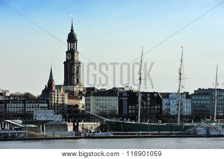 The Saint Michaelis Church And The Historic Sailing Ship Rickmer