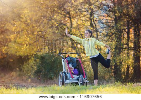 Young mother running