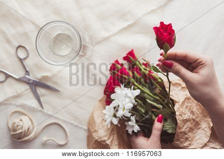 Florist Choosing Roses