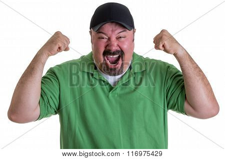 Sports Fan In Baseball Cap Celebrating