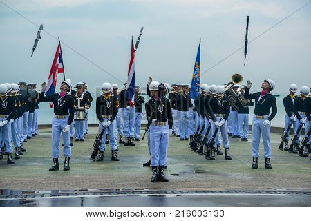 Pattaya Thailand - November 15 2017: Thai navy demonstating Fancy Drill in International Fleet Review 2017 at the beach of Pattaya Thailand.
