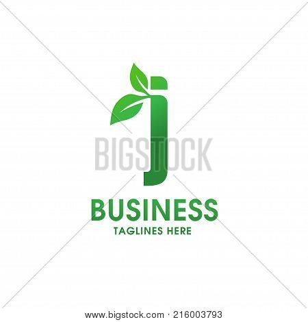 letter J  eco logo isolated on white background. Organic bio logo with a leaf of sprout grass for corporate style of company or brand on letter j.