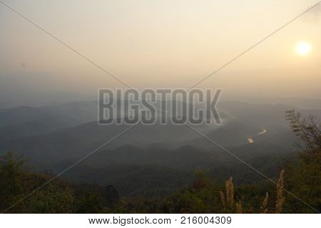 Aerial View Landscape Mountain And Forest In Nan City From Doi Samer Dao In Sri Nan National Park Of